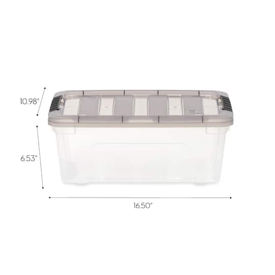 IRIS® Stack & Pull™ Clear Storage Box with Gray Lid